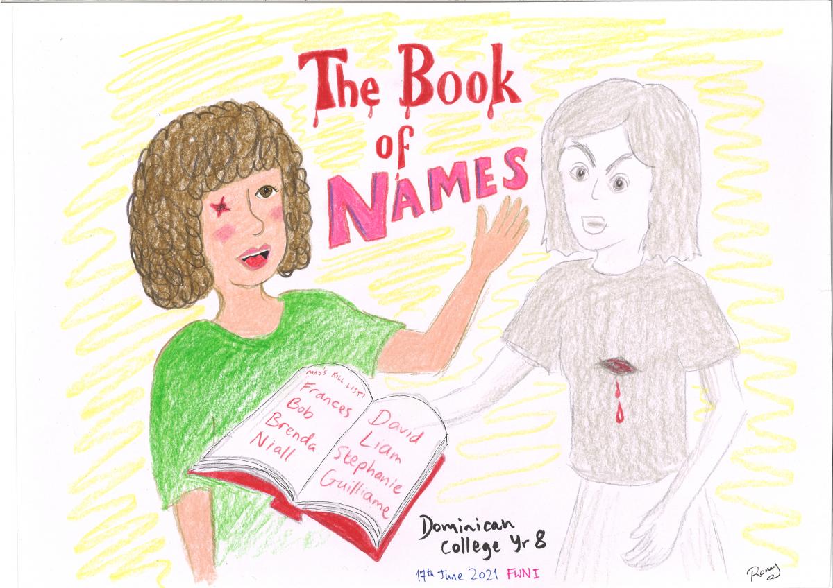 Drawing of a book cover for The Book of Names by Dominican College year 8