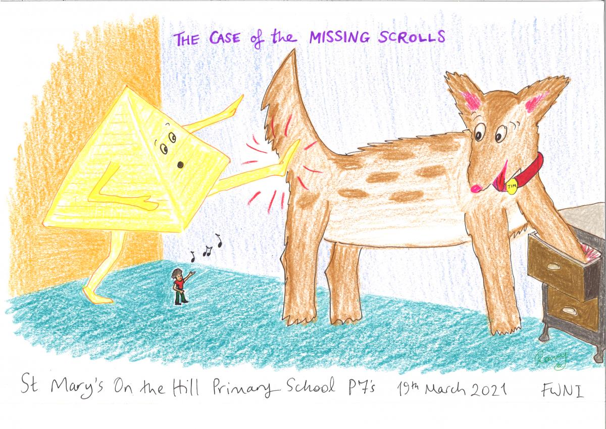 Illustration to accompany The Case of the Missing Scrolls by St Mary's on the Hill Primary School P7