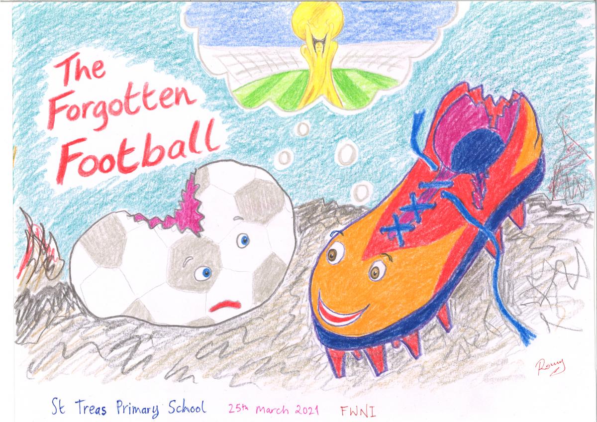 Illustration to accompany The Forgotten Football written by St Treas Primary School, Ballyronan
