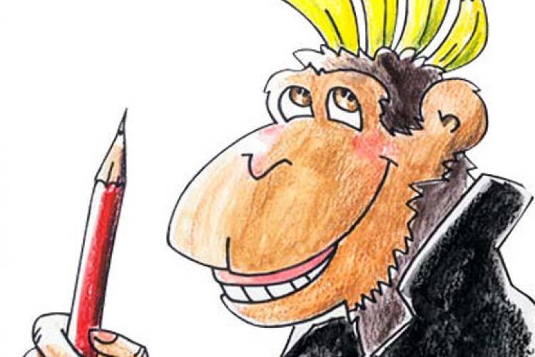 a sketch of punkey the monkey, a fictional character in the Race to Banana Land